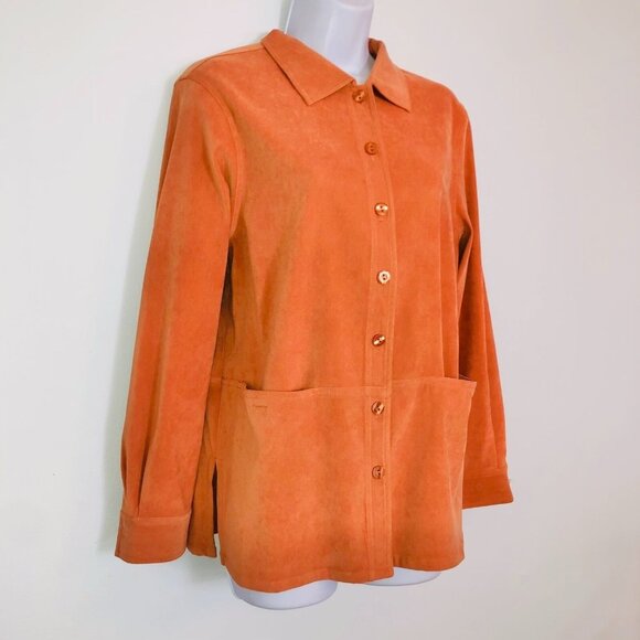 Appleseeds Shacket Barn Jacket Womens 8 Orange Faux Suede Stretch Long Sleeve - Picture 2 of 7